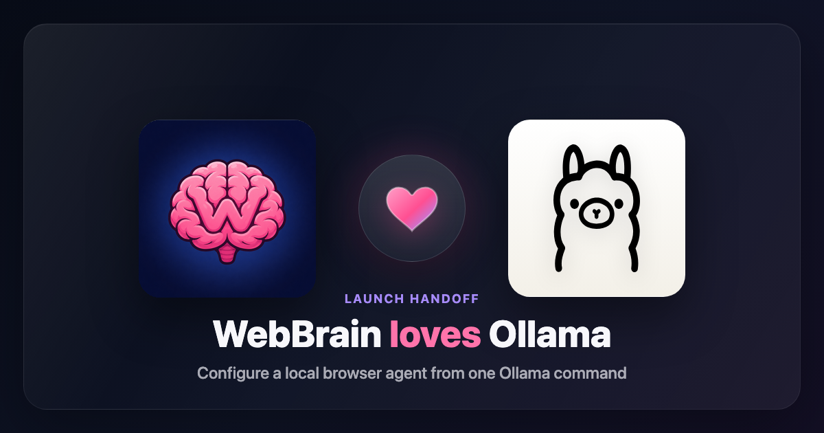 WebBrain and Ollama logos joined by a heart